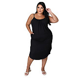 Solid Pocket Sleeveless Loose Casual Maxi Dress HANI-013
