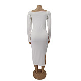 Low Cut Long Sleeve Side Slit Knitted Dress HANI-062