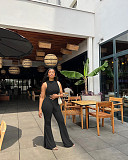Irregular Sleeveless Top Flared Pants Two Piece Set FSL-198