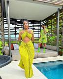Sexy Off Shoulder Crop Top and Folds Long Skirts 2 Pieces OD-8571