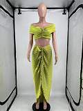 Sexy Off Shoulder Crop Top and Folds Long Skirts 2 Pieces OD-8571