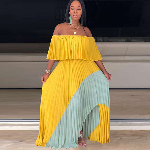Off Shoulder Butterfly Sleeve Maxi Pleated Dress OD-8291