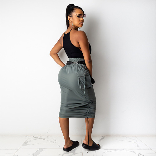 Side Drawstring Pleat Adjustable Length Skirt HANI-075