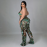 Beach Halter Bra Mesh Ruffles Pants 3 Piece Bikini Set HANI-016