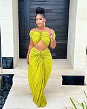 Sexy Off Shoulder Crop Top and Folds Long Skirts 2 Pieces OD-8571