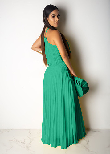 Sexy Pleated Crop Top with Floor-length Maxi Skirt 2 Pieces Set OD-8284