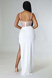 Sexy Mesh Sheer Hot Drill High Split Sling Maxi Dresses OD-8503