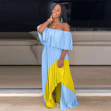 Off Shoulder Butterfly Sleeve Maxi Pleated Dress OD-8291