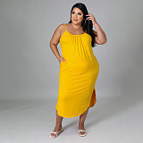 Solid Pocket Sleeveless Loose Casual Maxi Dress HANI-013