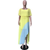 Off Shoulder Butterfly Sleeve Maxi Pleated Dress OD-8291