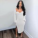 Low Cut Long Sleeve Side Slit Knitted Dress HANI-062