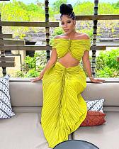Sexy Off Shoulder Crop Top and Folds Long Skirts 2 Pieces OD-8571