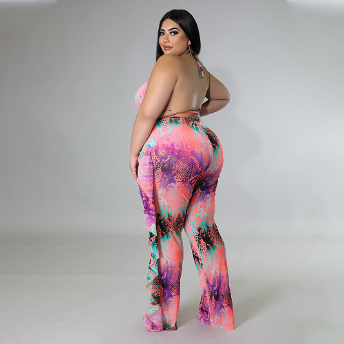 Beach Halter Bra Mesh Ruffles Pants 3 Piece Bikini Set HANI-016