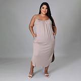 Solid Pocket Sleeveless Loose Casual Maxi Dress HANI-013