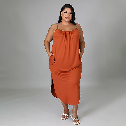 Solid Pocket Sleeveless Loose Casual Maxi Dress HANI-013