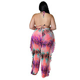 Beach Halter Bra Mesh Ruffles Pants 3 Piece Bikini Set HANI-016