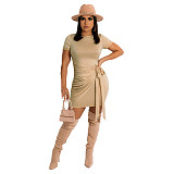 Solid Color Short Sleeve Bodycon Ruched Party Dress HANI-2159