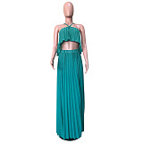 Sexy Pleated Crop Top with Floor-length Maxi Skirt 2 Pieces Set OD-8284