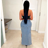 Streetwear High Waist Irregular Slit Denim Skirts OD-8552