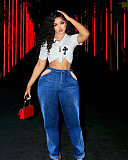 Women High-waisted Elastic Casual Ripped Jeans FSL-216