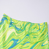 Sexy Print Halter Crop Top with Package Hips Mini Skirt Sets HANI-2341