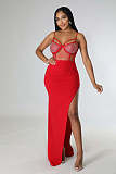 Sexy Mesh Sheer Hot Drill High Split Sling Maxi Dresses OD-8503