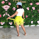 Women's broken-holes tassel denim shorts SH-3778