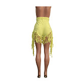 Women's broken-holes tassel denim shorts SH-3778