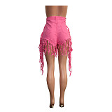 Women's broken-holes tassel denim shorts SH-3778