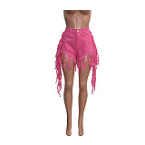 Women's broken-holes tassel denim shorts SH-3778