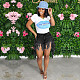 Women's broken-holes tassel denim shorts SH-3778