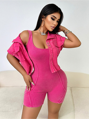 Women vest romper short sleeve jacket two-piece suit CH-25080
