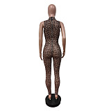 2025 Sexy Leopard Printed Women Mesh Zipper Bodycon Jumpsuit MEM-88623