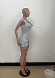 Leisure Girls Sleeveless Pockets Low-cut Solid Color Tight Romper TR-1313