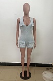 Leisure Girls Sleeveless Pockets Low-cut Solid Color Tight Romper TR-1313