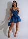 Sexy Women Straps Vest Patchwork Pleated Short Dress CM-8724