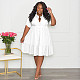 Plus-size women's solid-color lapel single-breasted shirt dress RS-211209