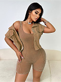 Women vest romper short sleeve jacket two-piece suit CH-25080