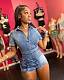 Women Short Sleeves Zipper Back Pockets Stretch Rompers Blue MEM-88626
