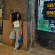 Fashion irregular cut-out splicing zipper hot drill stretch jeans YUN-52095