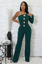 Women's splicing big button one-shoulder sports fitness jumpsuit OSM-4473