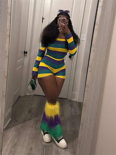 Fashion Stripes Long Sleeves Sexy Backless Bodycon Romper RS-45336