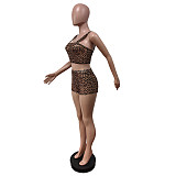 Sexy Leopard Print Mesh Women Stretch Vest Shorts Suits MEM-88624