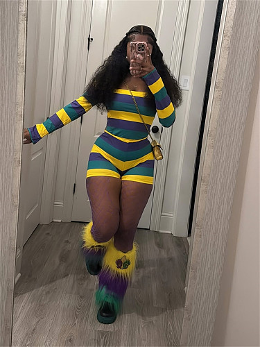 Fashion Stripes Long Sleeves Sexy Backless Bodycon Romper RS-45336