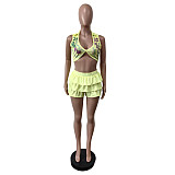 Women Print Sleeveless Crop Top And Flounced Shorts 2 Pieces Sets MEM-88632