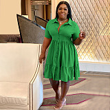 Plus-size women's solid-color lapel single-breasted shirt dress RS-211209