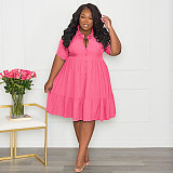 Plus-size women's solid-color lapel single-breasted shirt dress RS-211209