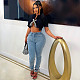 Women's casual ripped hole wash set pearl slim jeans CM-8687