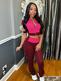 Fashion women's splicing color contrast high waist micro horn two-piece set CH-25019