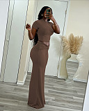 Womene Solid Color High Waist Wide-leg Long Pants 2 Pieces Sets XRB-10129